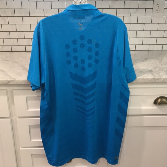Puma Mens Polo Shirt Golf Size Large Blue Air Vent Short Sleeve Golfing Sports - Picture 4 of 8
